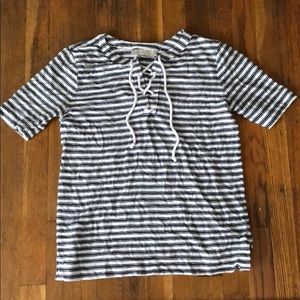 Striped Lace Up Tee